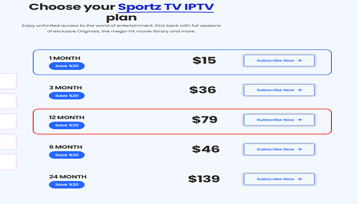 Sportz TV IPTV  Plans